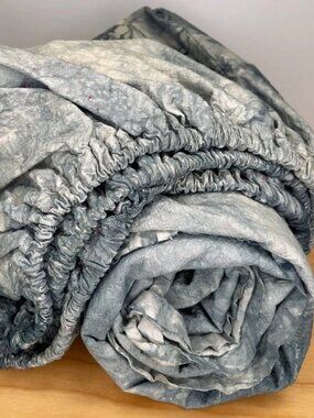100% Cotton Muslin Hand-Dyed Blue Grey Marble Moonscape Fitted Sheet Full Double